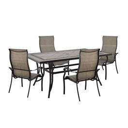 Mondawe - 5-Piece Outdoor Dining Set with Classic Wood-Look Tile Top Square Table and 4 Cast Aluminum Teslin Dining Chairs - Black+Bronze