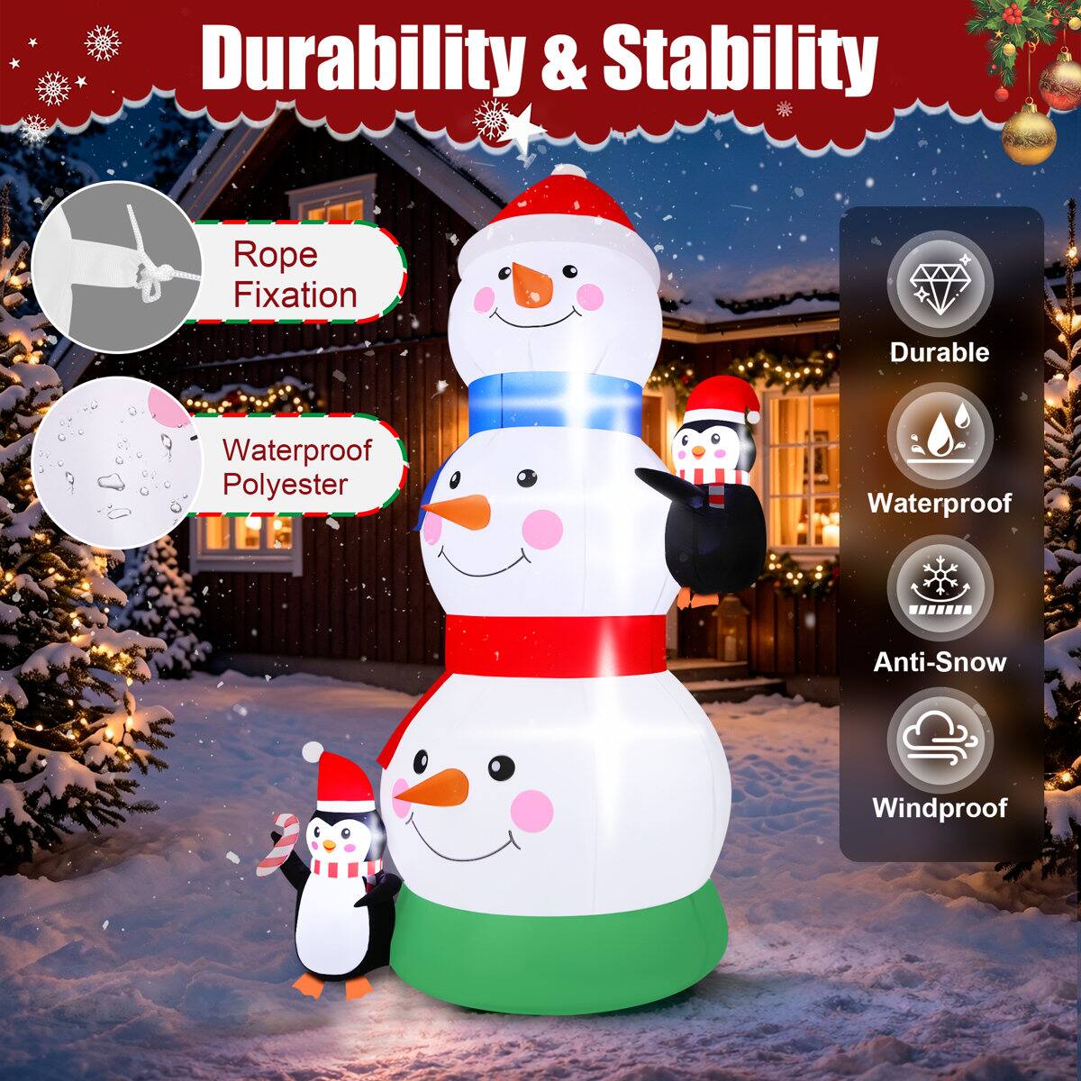 Durability & Stability

- Rope Fixation
- Waterproof Polyester
- Durable
- Waterproof
- Anti-Snow
- Windproof