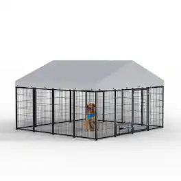 Glintex - Large Dog Kennel Outdoor Pet Pens Dogs Run Enclosure Animal Hutch Metal Coop Fence with Roof Cover.