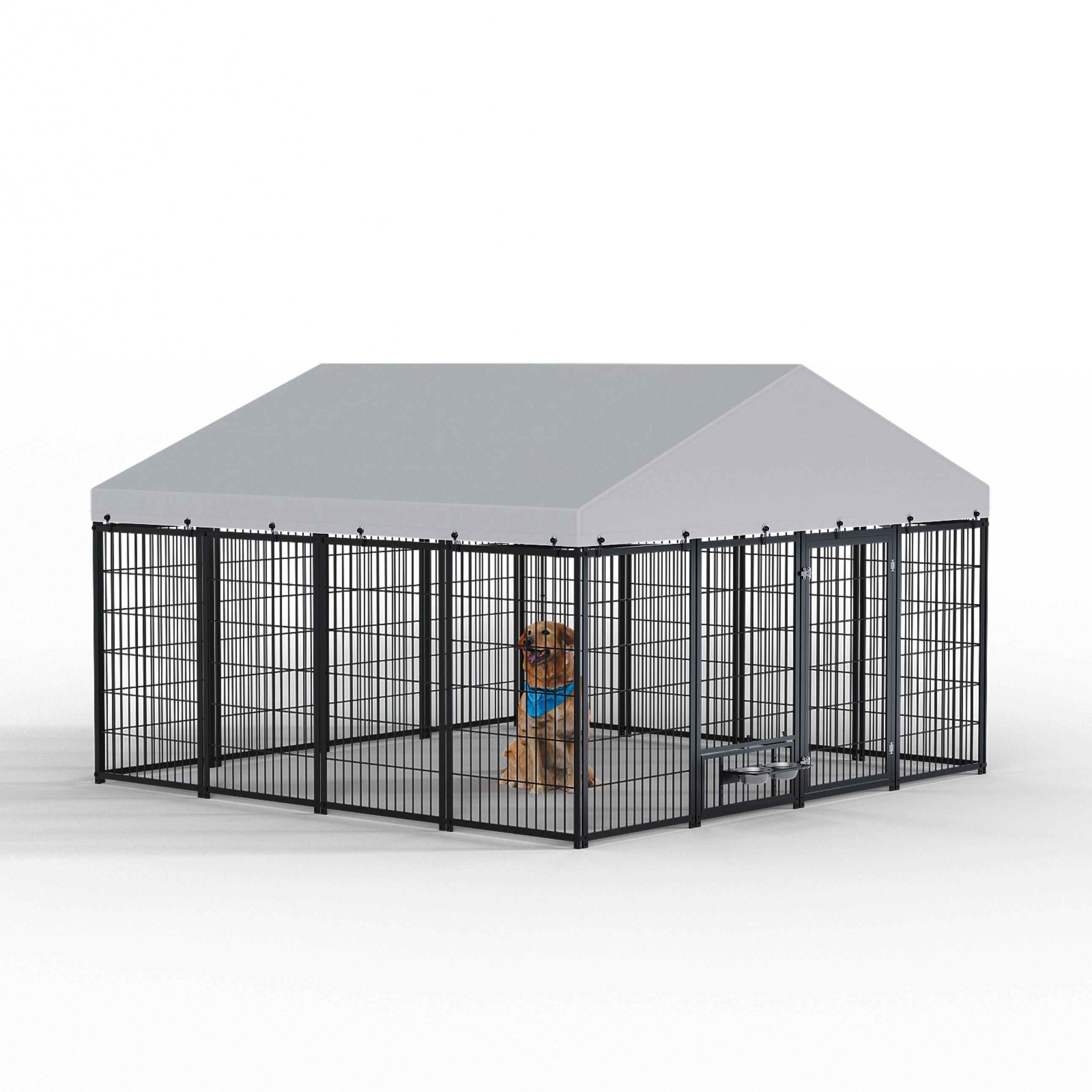 Front. Glintex - Large Dog Kennel Outdoor Pet Pens Dogs Run Enclosure Animal Hutch Metal Coop Fence with Roof Cover..