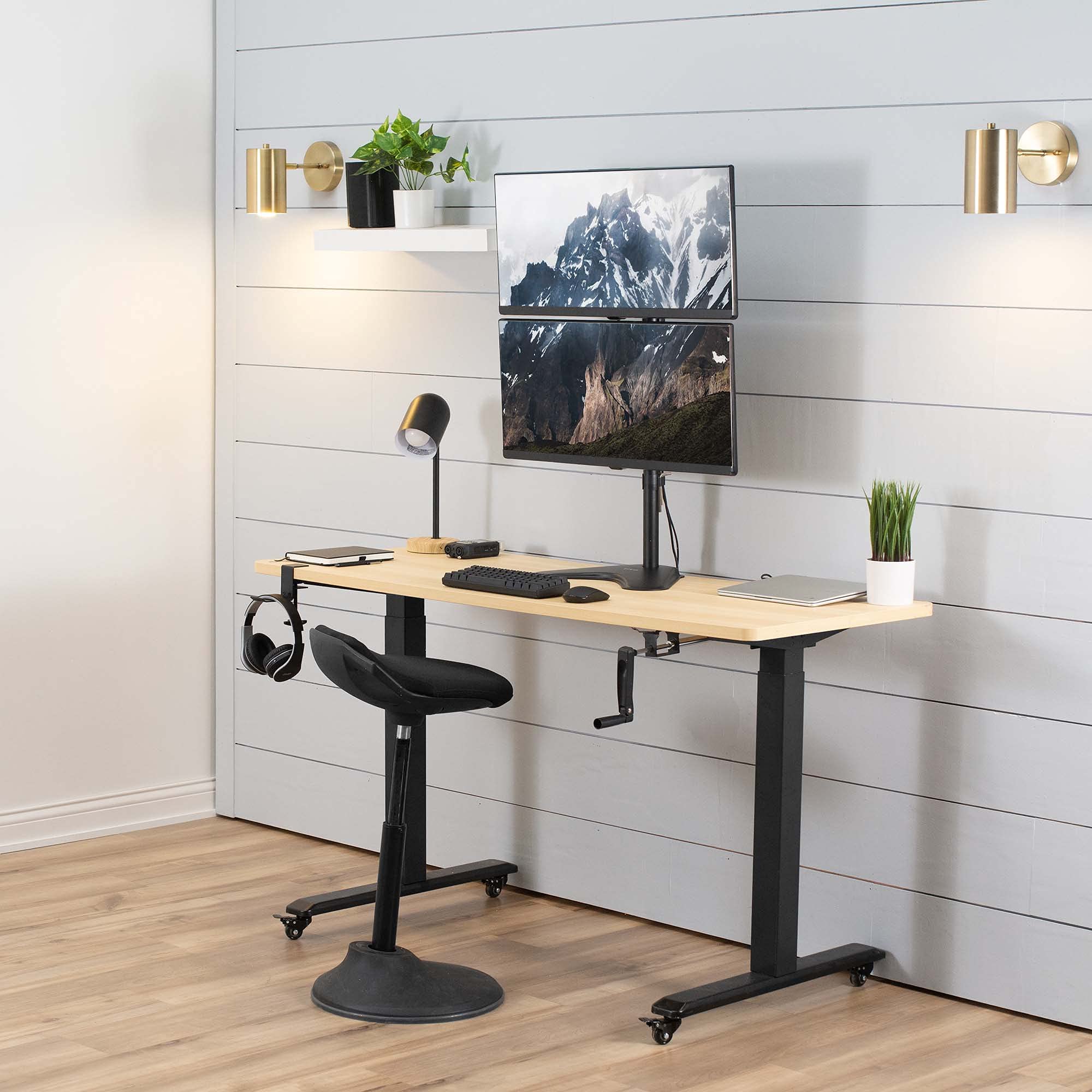 Alt View 7. ThinkLink Electronic - Dual Monitor Desk Stand Free-standing Lcd Mount Stacked Vertical Position Ultrawide Screens Stand - Black.
