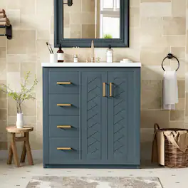 Loheer - 30 Inch Bathroom Vanity with Sink Freestanding Solid Wood Frame Cabinet - Blue