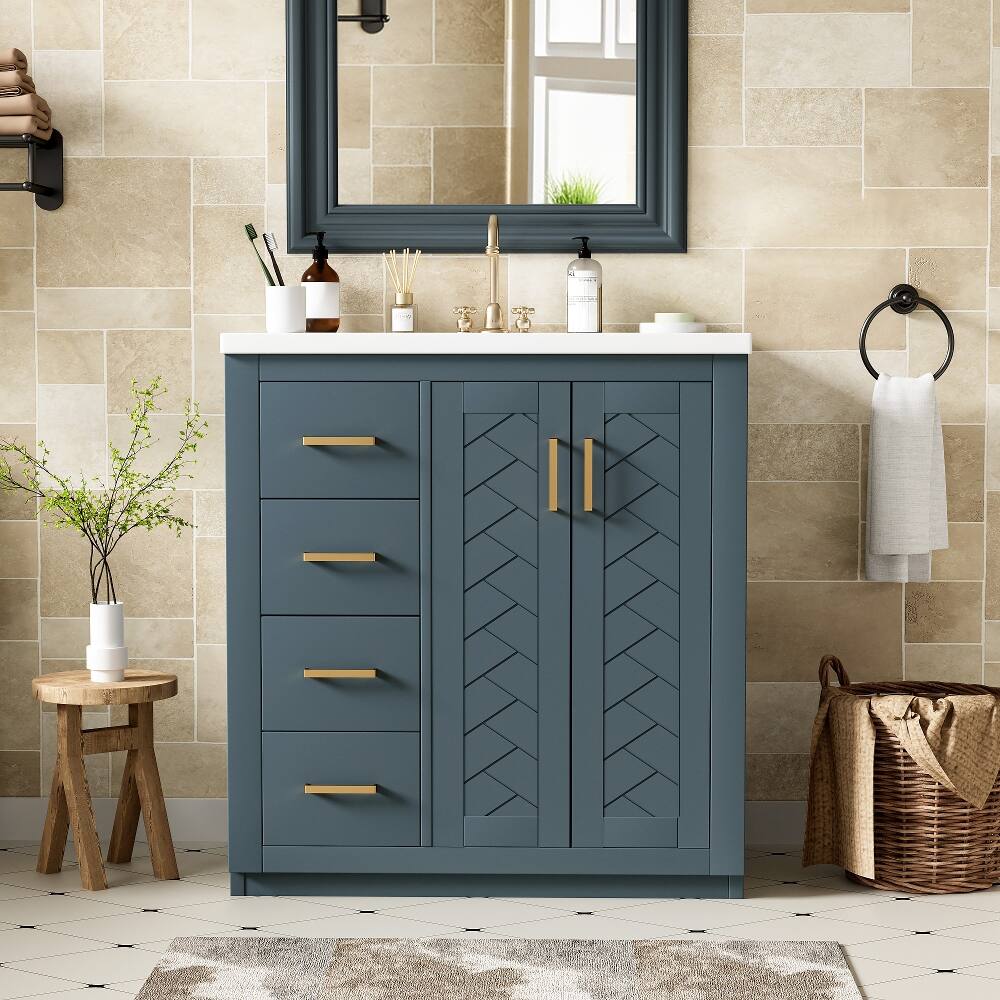 Loheer - 30 Inch Bathroom Vanity with Sink Freestanding Solid Wood Frame Cabinet - Blue