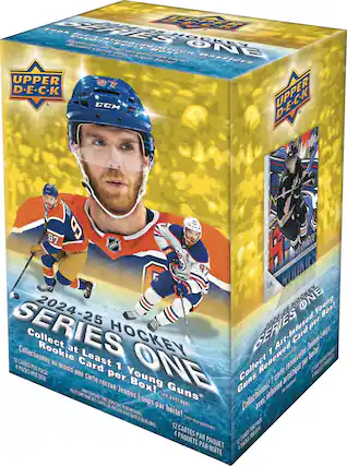 Upper Deck Hockey One Series 2024-25 Collector's Edition Box Set. Young Guns Art-Infused Card Set. Collect at least one Young Guns Rookie Card per Series. 4 Cards Per Pack. 12 Cards Per Box. Average 12 Young Guns Cards Per Box.