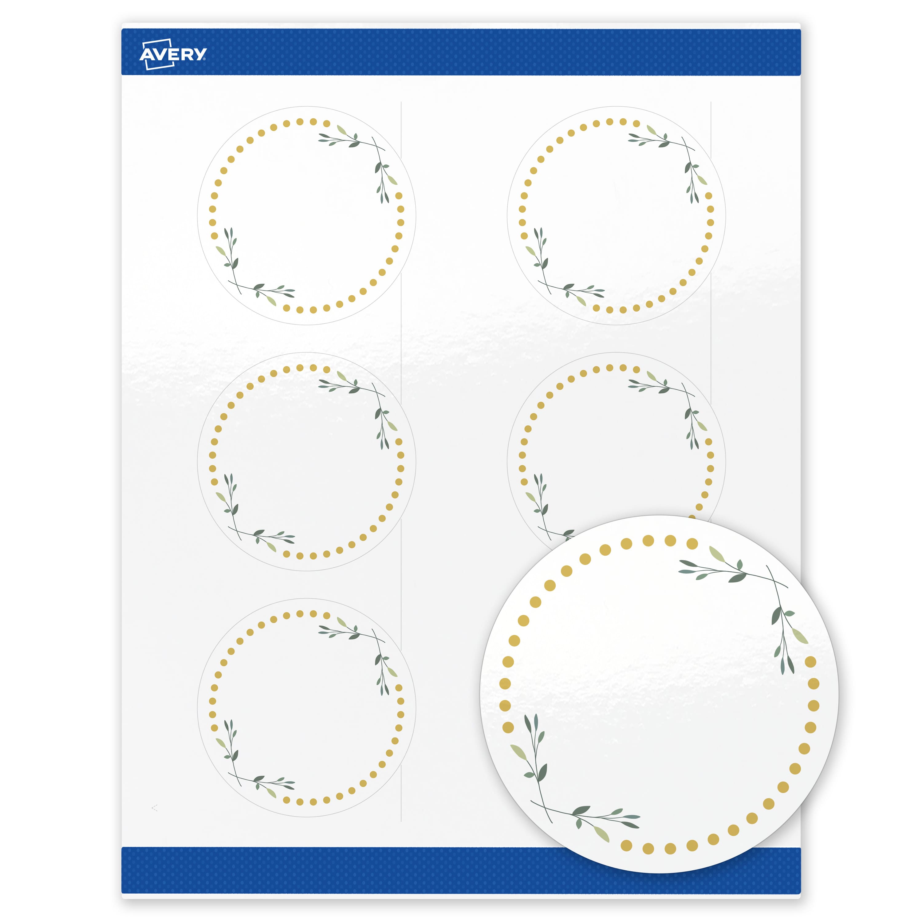"Avery - Labels, 3"" Diameter, Glossy Green Florals/Gold Dots - White" price history on PriceWatchPro