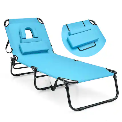 Front. Gymax - Gymax Folding Chaise Lounge Chair Bed Adjustable Patio Beach Camping Recliner - Turquoise.