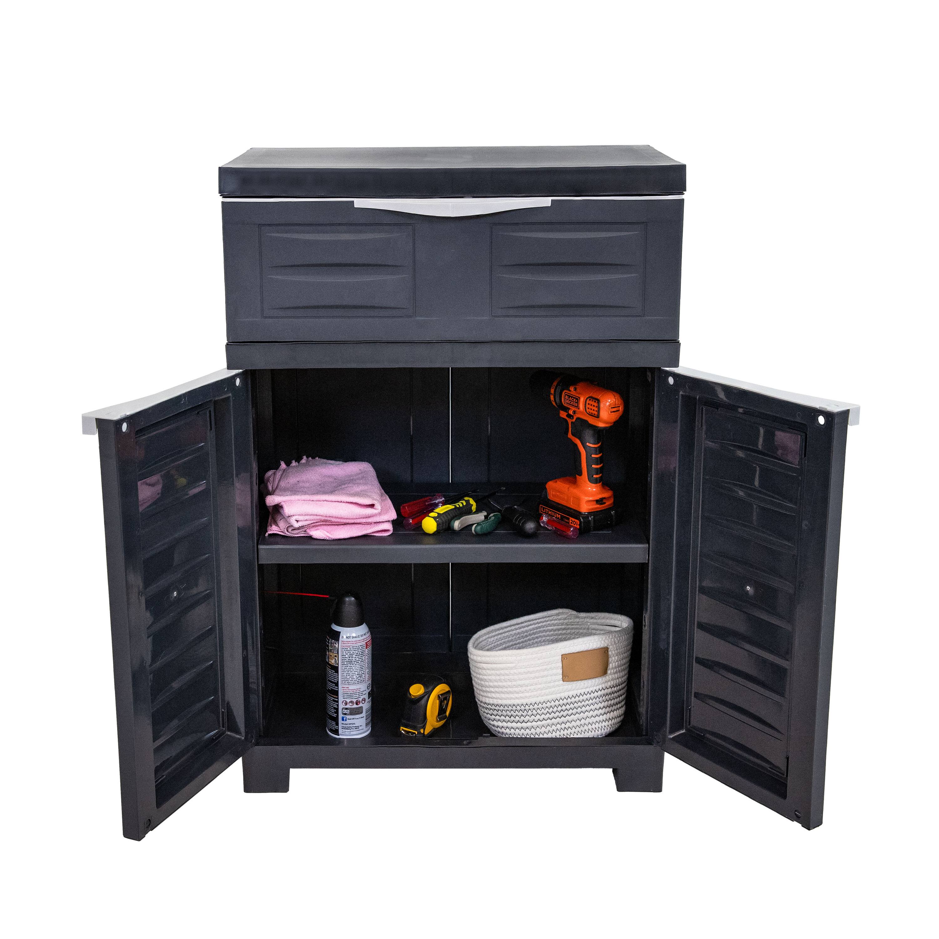 Alt View 5. Sunnydaze - Plastic Storage Cabinet with Adjustable Shelf and Drawer - Charcoal.