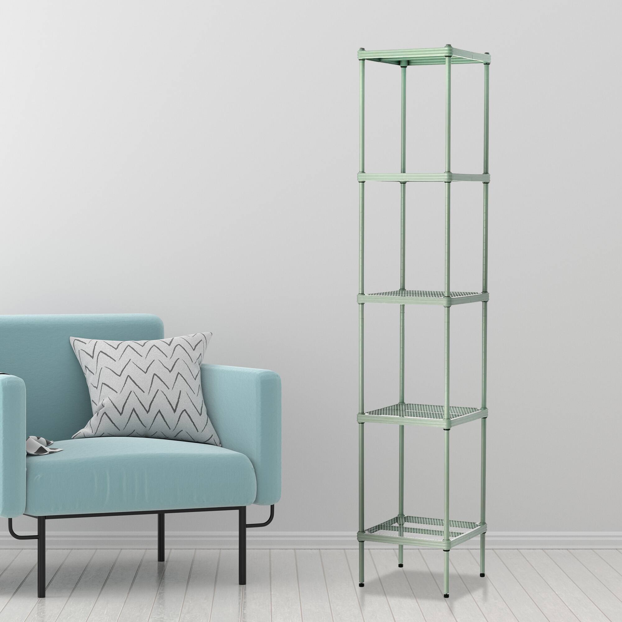 Alt View 1. Design Ideas - Design Ideas MeshWorks 5 Tier Tower Metal Storage Shelving Unit Rack, Sage Green - Sage Green.