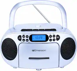Emerson - Portable CD Player Boombox with Cassette Player Combo, Tape Recorder, AM/FM Radio, AUX Input, (EPB-3003 LTB) - Lite Blue