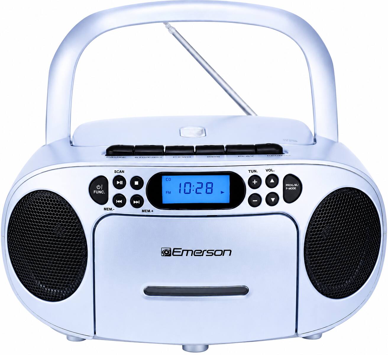 Emerson - Portable CD Player Boombox with Cassette Player Combo, Tape Recorder, AM/FM Radio, AUX Input, (EPB-3003 LTB) - Lite Blue