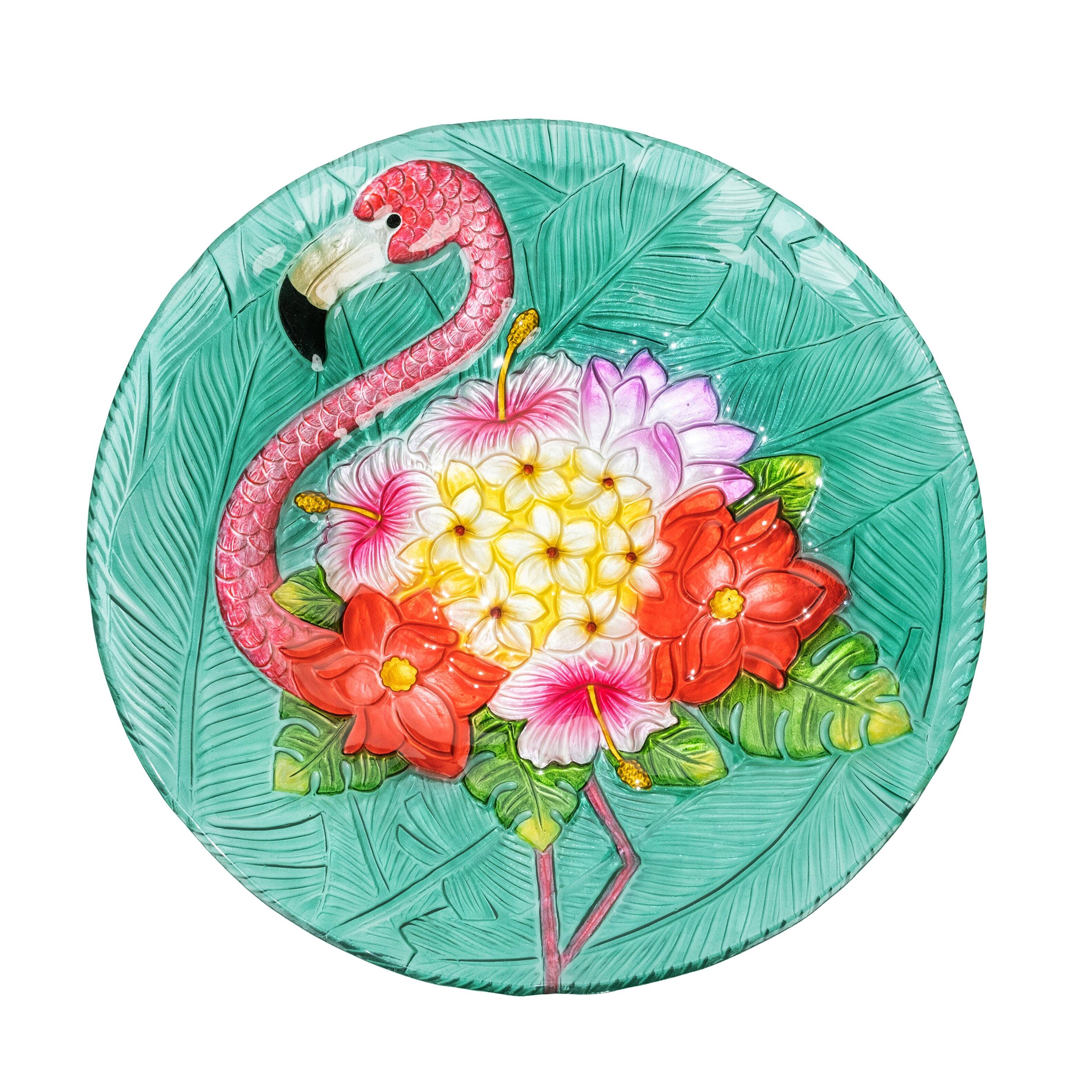 Back. Teamson Home - Teamson Home 17.8" Outdoor Handpainted Flamingo Glass Birdbath, Multi.