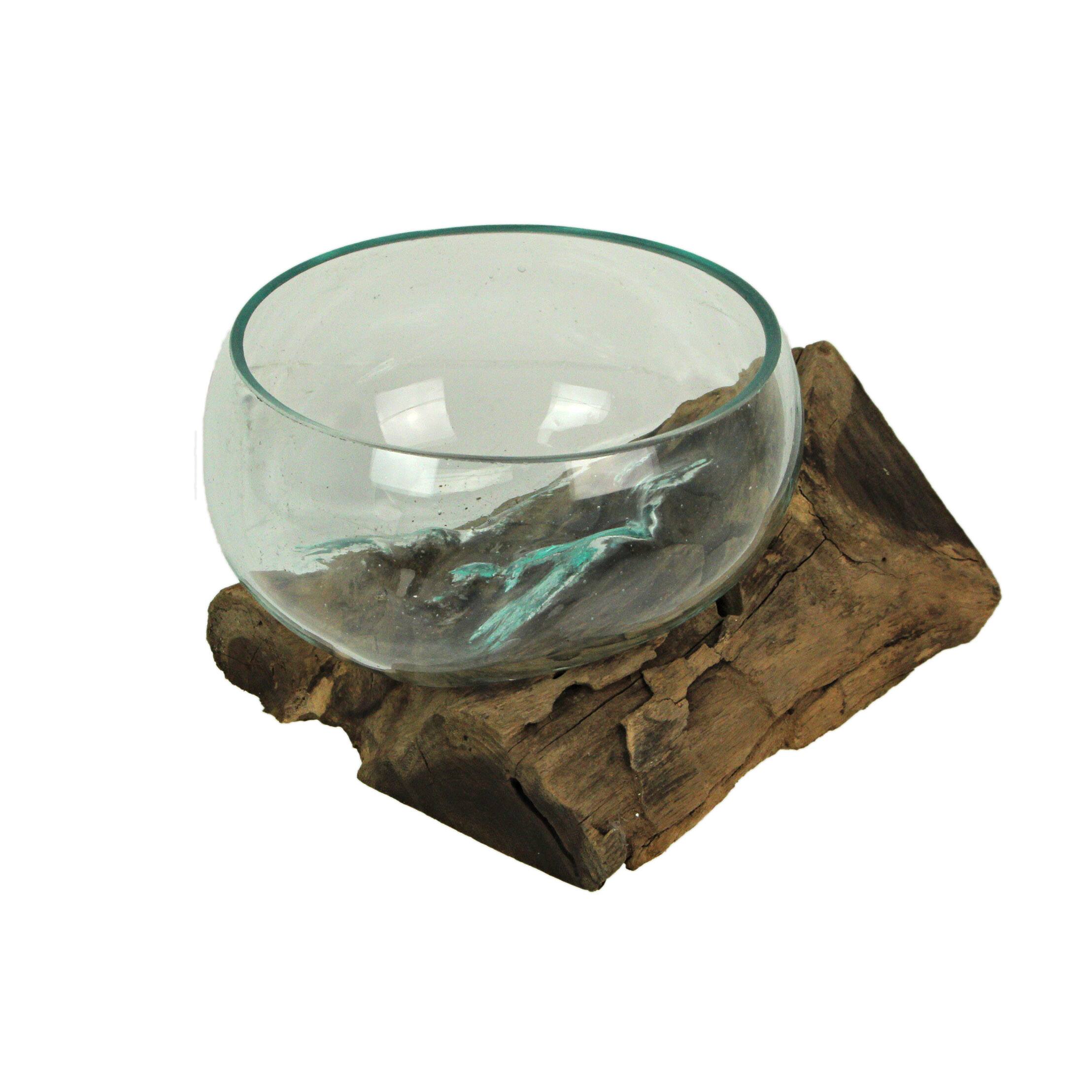 Alt View 7. Chesapeake Bay - Molten Glass on Teak Driftwood Sculptural Bowl, Vase, Terrarium - Brown.