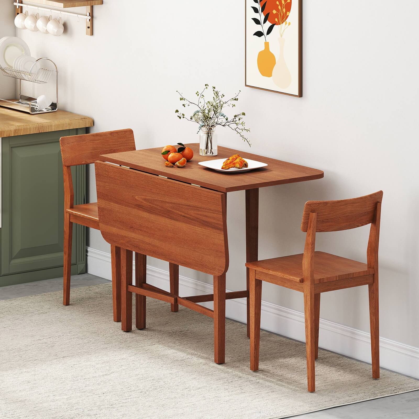 Alt View 3. Costway - Costway Foldable Dining Table for 2-4 People Extendable Table with Rubber Wood Legs - Walnut.