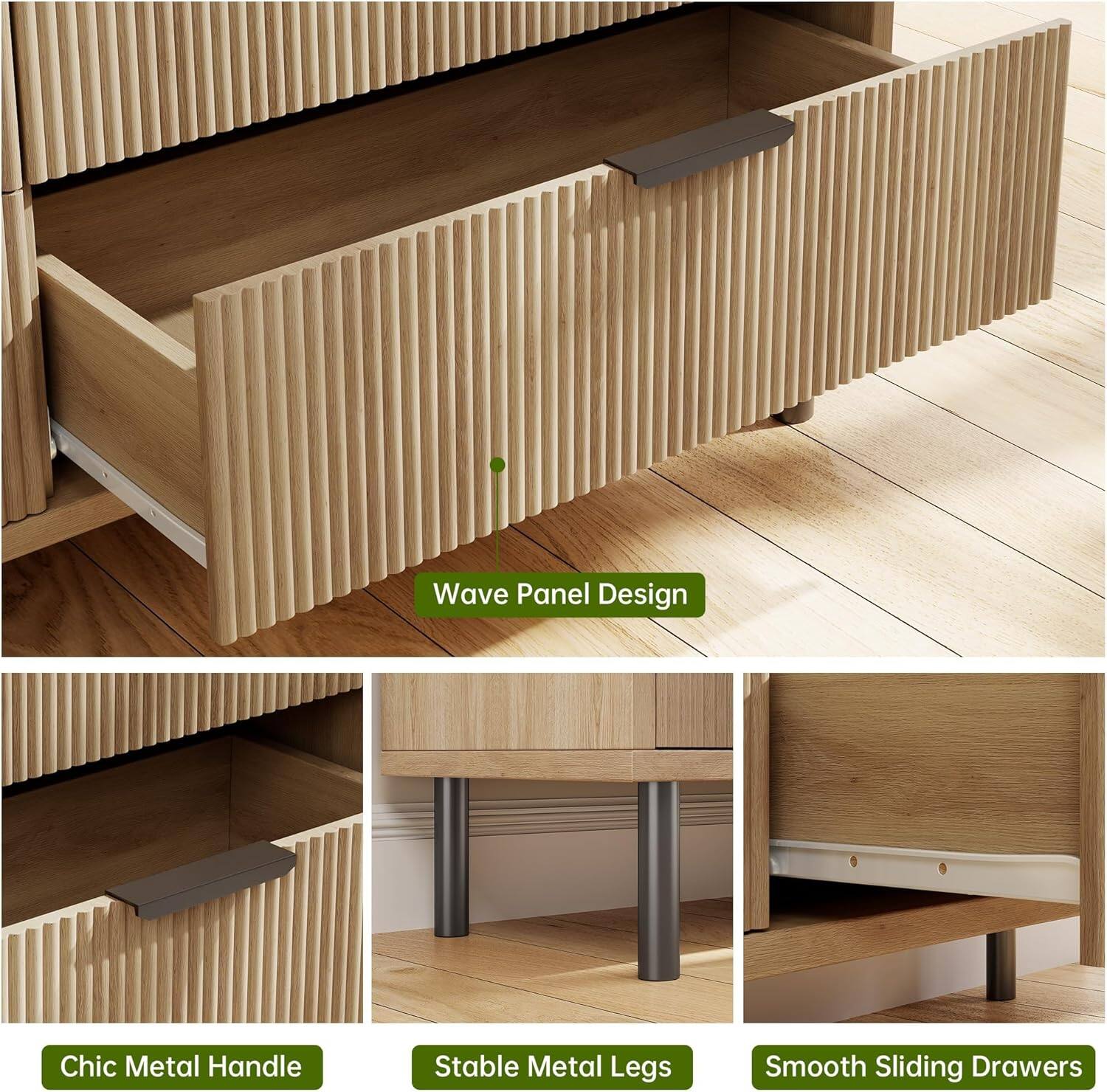 Wave Panel Design  
Chic Metal Handle  
Stable Metal Legs  
Smooth Sliding Drawers