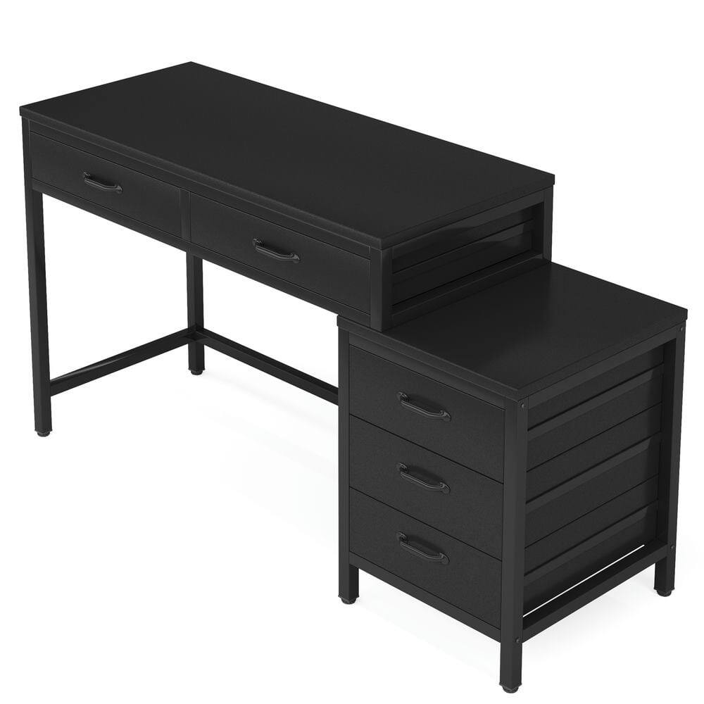 Alt View 3. Kadyn - Kadyn Study Writing Desk, Computer Desk,5-Drawer Computer Desk, Study Writing Table with Reversible Drawer Cabinet,Black - Black.