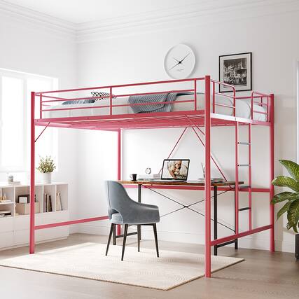 Front. Winado - 67" Full Size with Flat Ladder Heavy Duty Metal Single Bunk Bed Loft Bed with Safety Guard Rails for Kids Teens Adults - Pink.