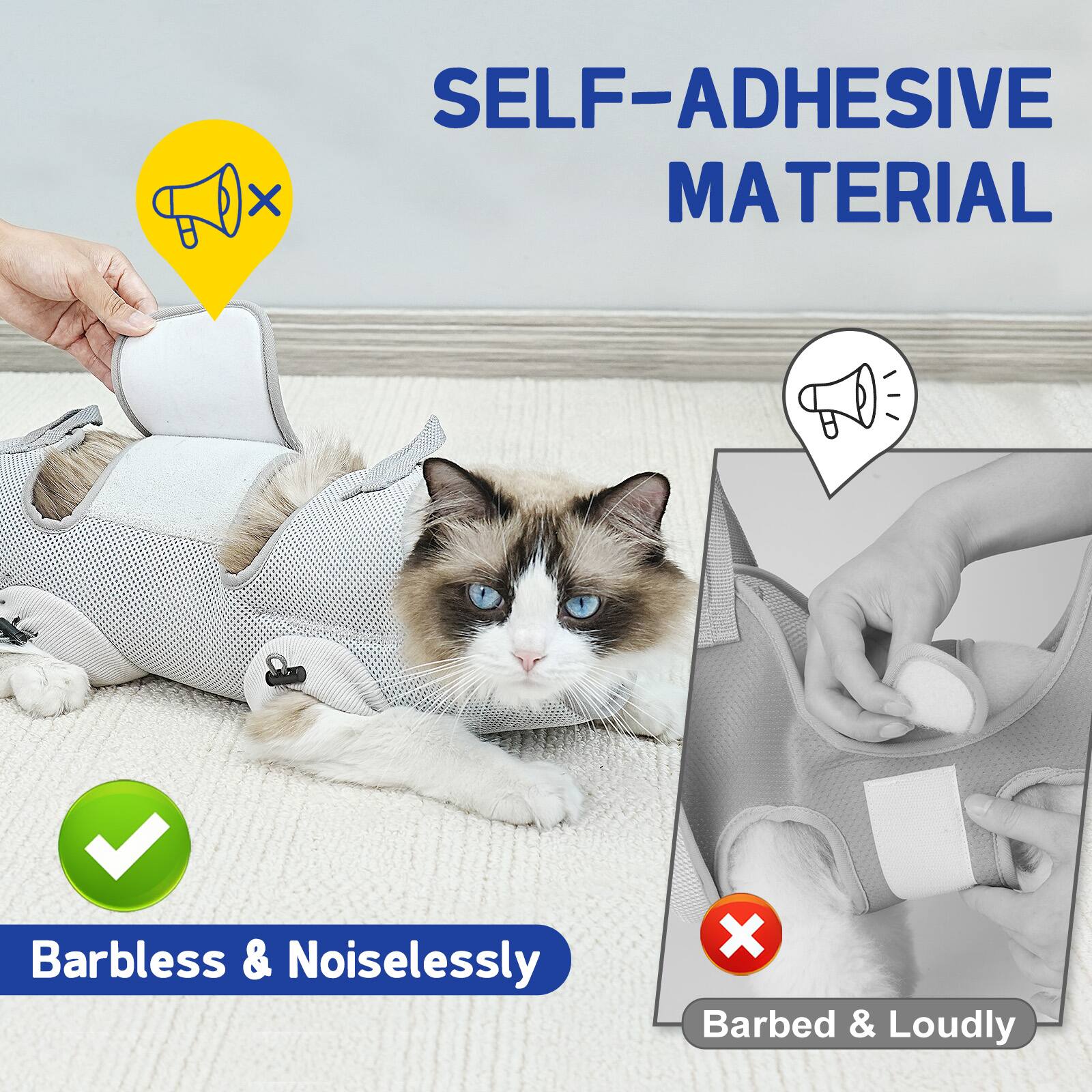 SELF-ADHESIVE MATERIAL

Barbless & Noiselessly

Barbed & Loudly