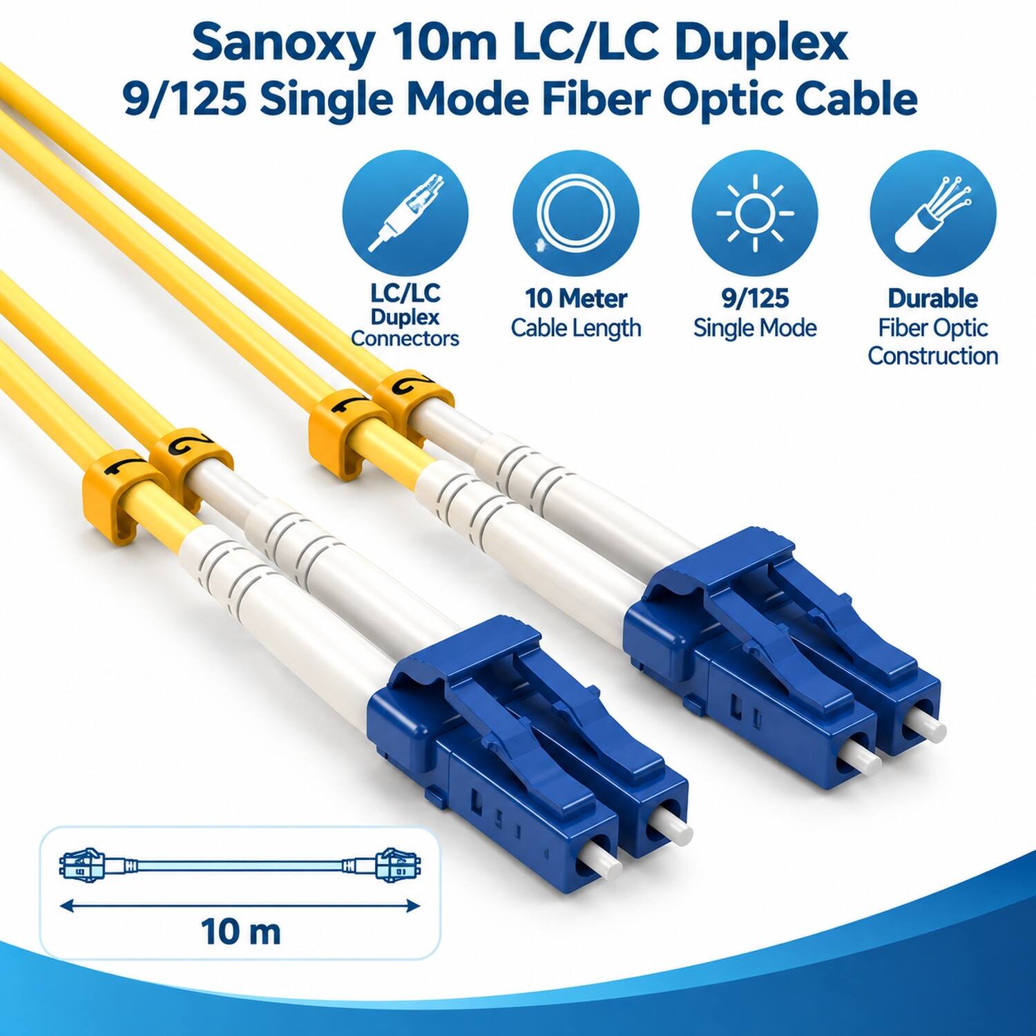 Sanoxy 10m LC/LC Duplex 9/125 Single Mode Fiber Optic Cable

LC/LC Duplex Connectors
10 Meter Cable Length
9/125 Durable Single Mode Fiber Optic Construction
10 m