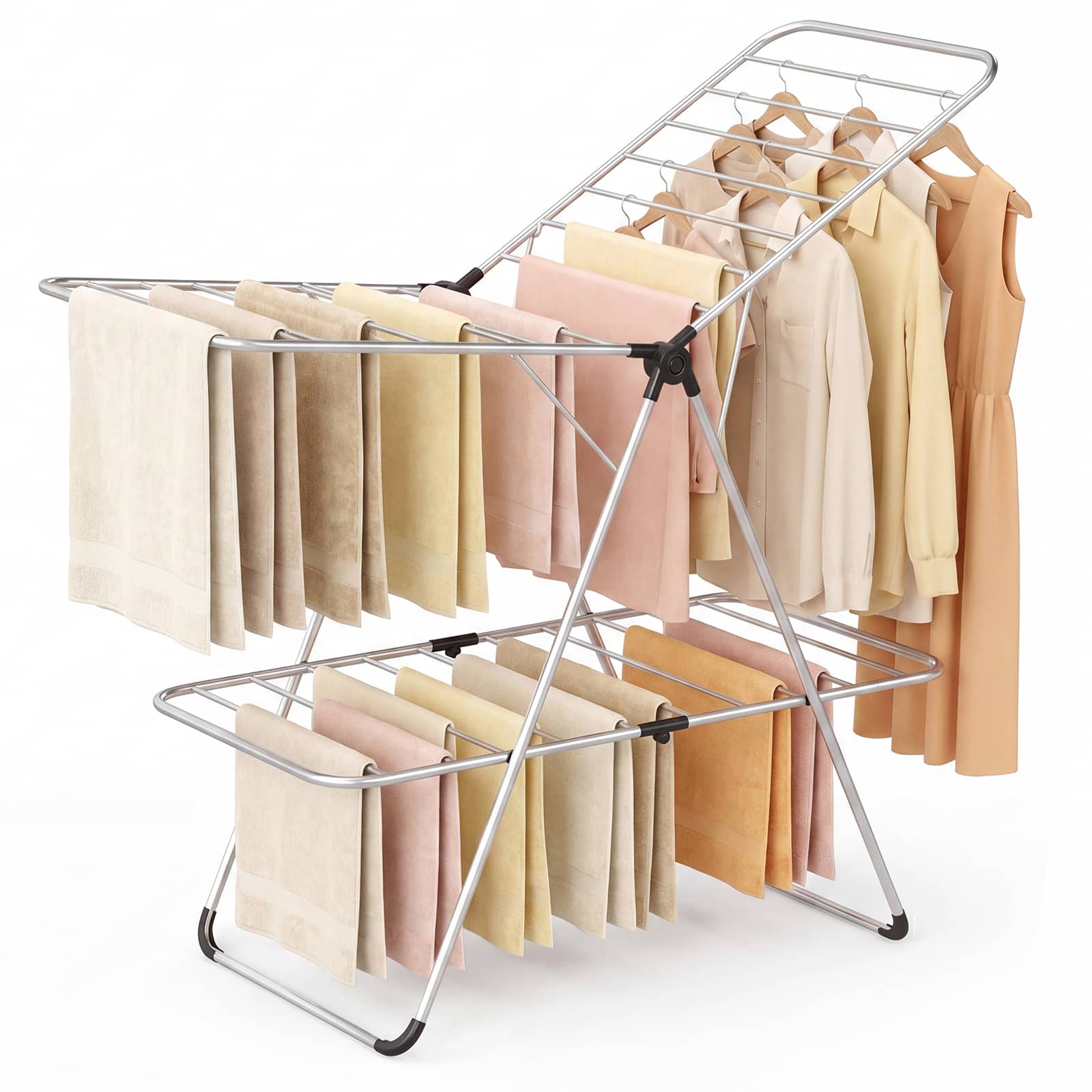 Costway - Clothes Drying Rack Foldable 2-Level Laundry Airer with Adjustable Wings - Silver