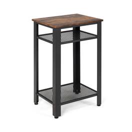 Ecooso - 3-Tier Industrial End Table with Metal Mesh Shelves and Open Storage Design - Brown & Black