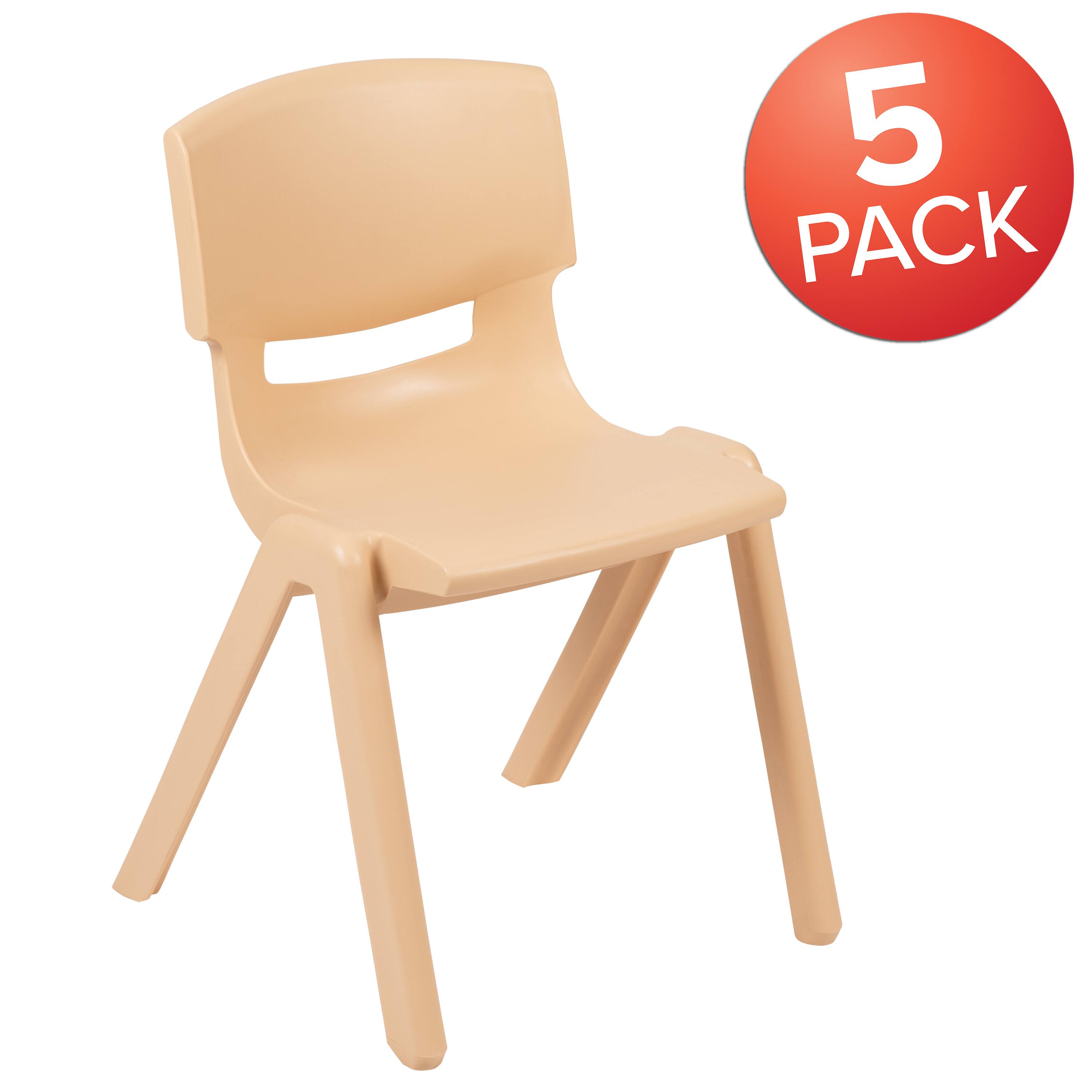 Alt View 1. Emma + Oliver - 5 Pack Plastic Stackable School Chair with 13.25" Seat Height - Natural.