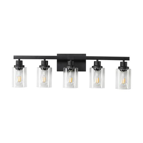 Alt View 3. LUCKY ONE - 31in Wall Mount Vanity Light, 5-Light Industrial Sconce with Clear Glass Shades for Bathroom - Black.