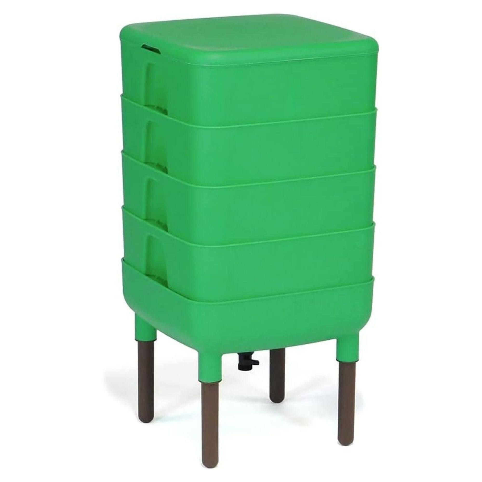 Front. FCMP Outdoor - FCMP Outdoor Essential Living Worm Composter Bin, 4-Tray Indoor System, Green.