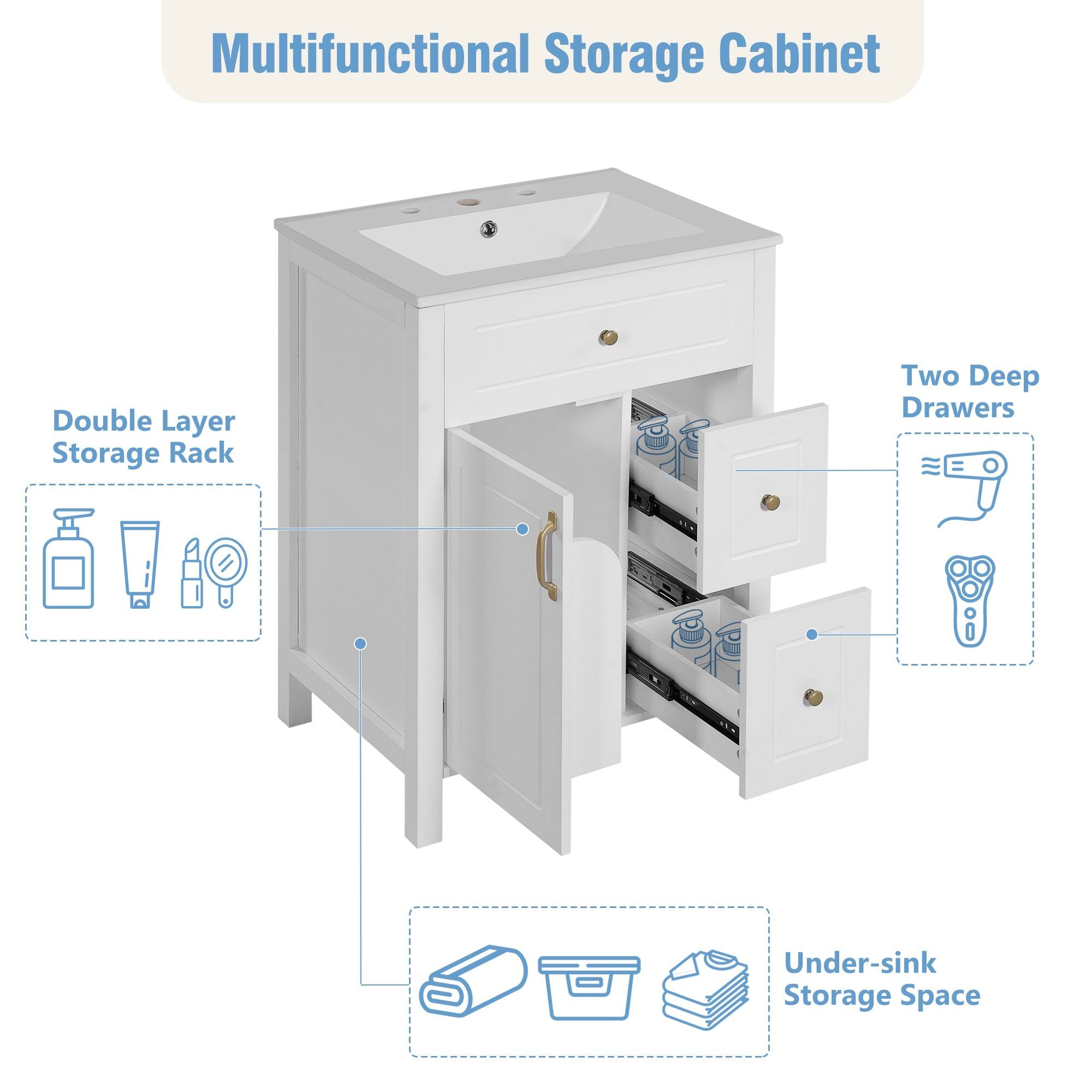 Multifunctional Storage Cabinet

Double Layer Storage Rack

Two Deep Drawers

Under-sink Storage Space