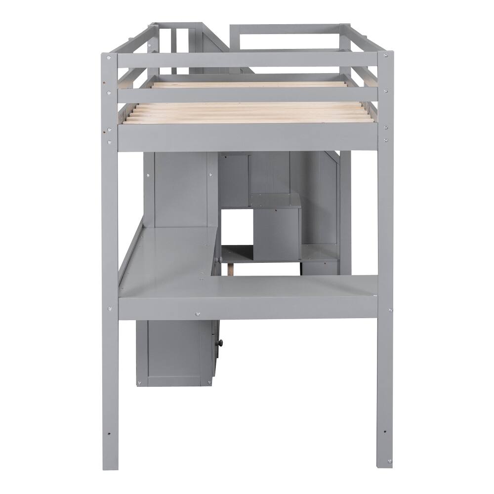 Alt View 9. Loheer - Loheer Twin Loft Bed with Desk and Storage Stairs Gray - Gray.