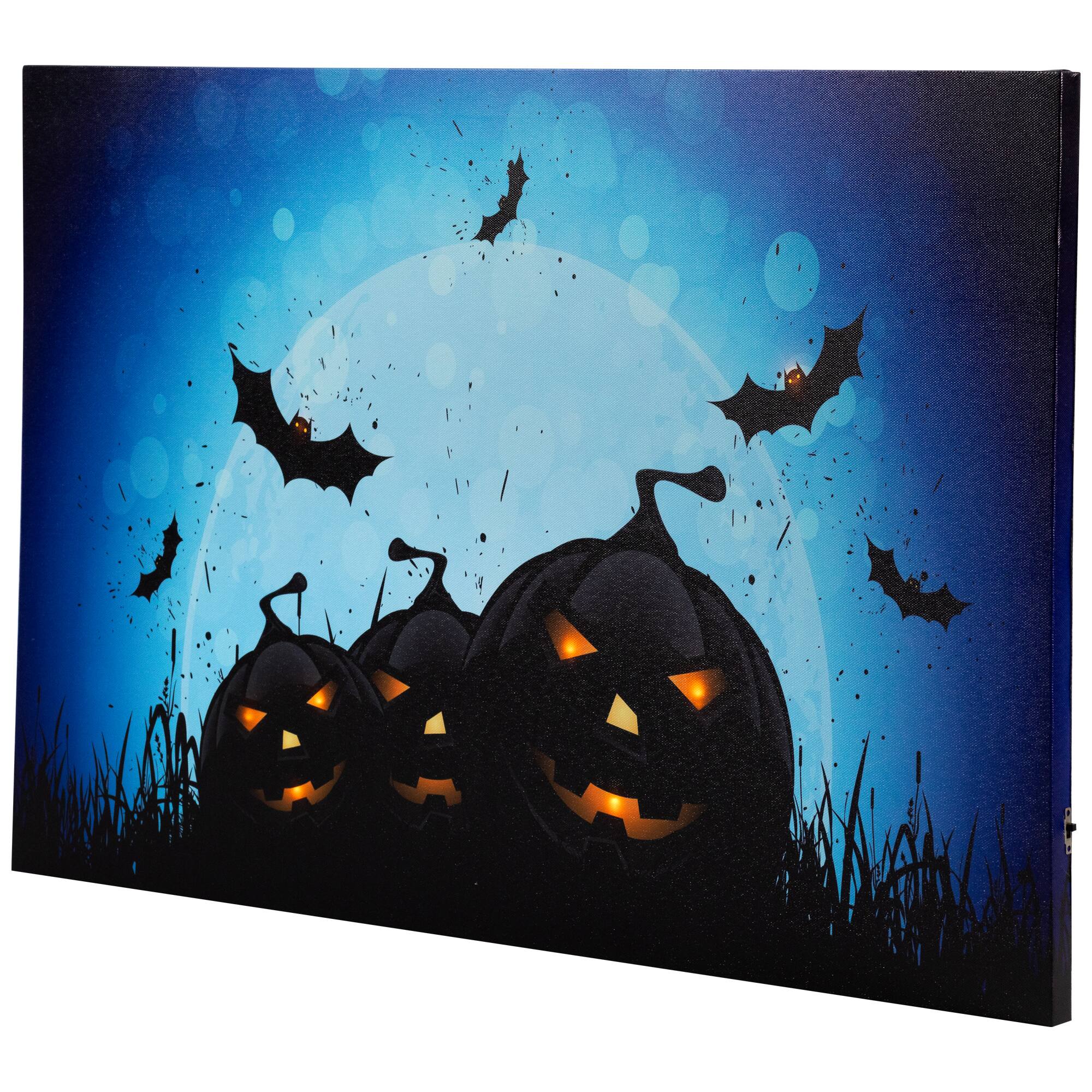 Northlight LED Lighted Jack O Lanterns and Bats Halloween Canvas Wall ...