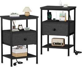 Vecelo - 2Pack Nightstand with Charging Station, Bedside Table with USB Ports and Outlets for Bedroom - Black
