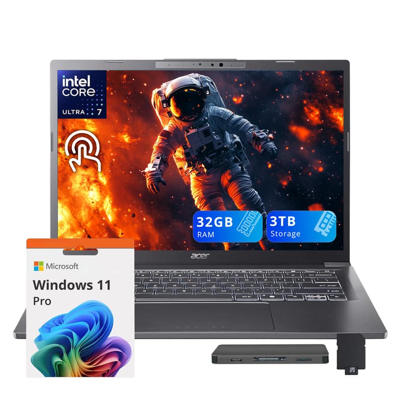 Acer - Aspire 14" WUXGA Touchscreen,Ultra 7 258V,32GB RAM,2TB SSD+1TB Dock Set,ARC 140V,Backlit Keyboard,Win 11 Pro - Gray