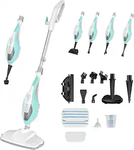 Sweet - 10-in-1 Steam Mop, 1550W Detachable Handheld Steam Cleaner for Floor Cleaning, 16FT Cord, 2 Washable Pads - White Green