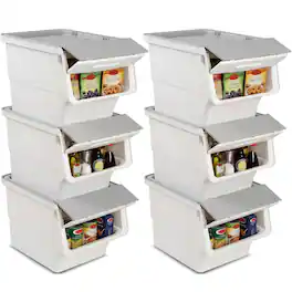 Costway - 6 PCS Storage Bins on Wheels with Stay-Open Lid for Kitchen Bedroom Laundry Closet - White + Gray