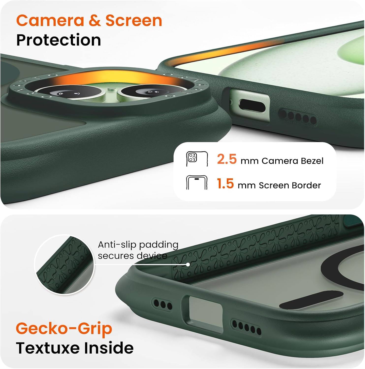 Camera & Screen Protection

2.5 mm Camera Bezel
1.5 mm Screen Border

Anti-slip padding secures device

Gecko-Grip Textuxe Inside
