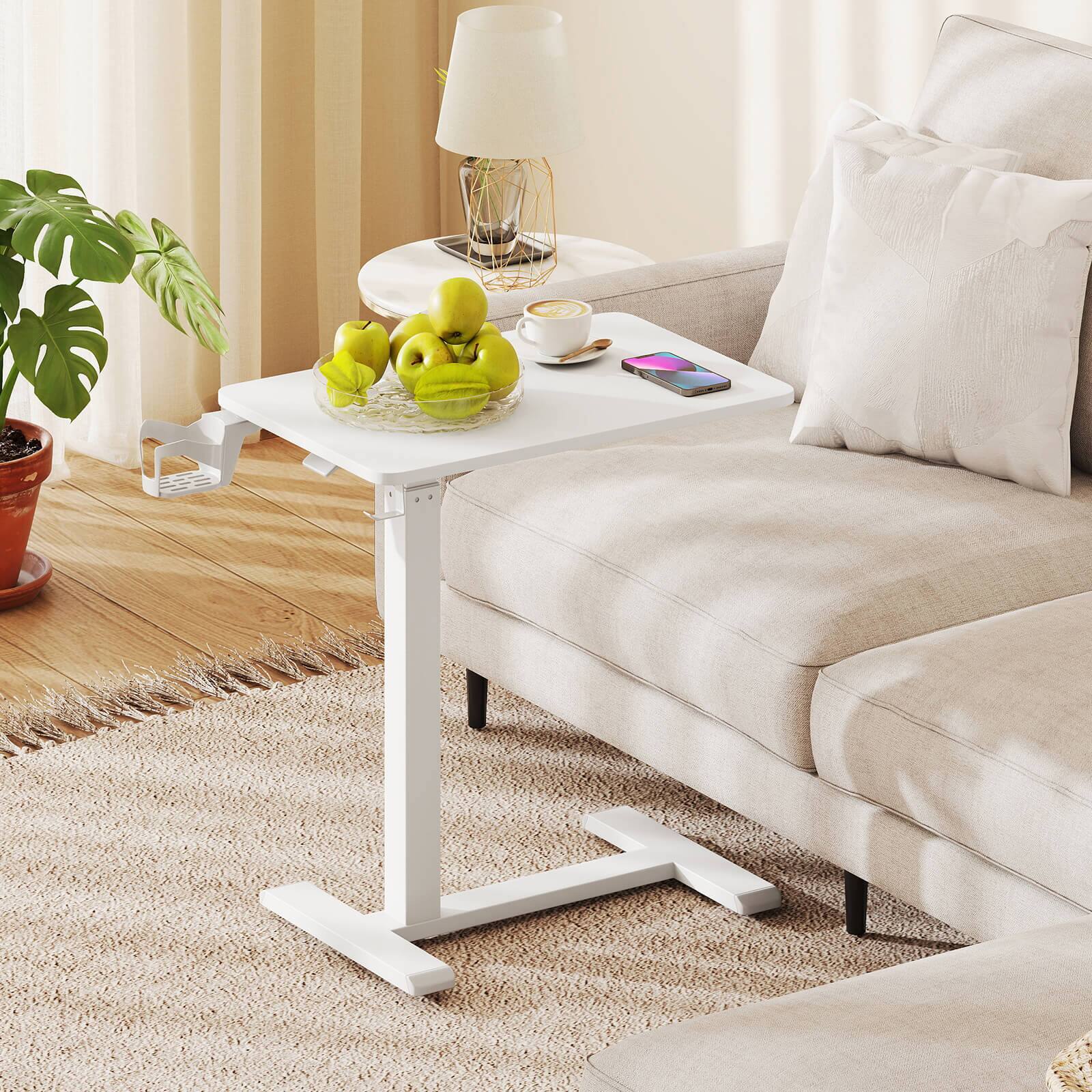 Alt View 3. Costway - Costway C Shaped Side Table Height Adjustable Overbed Bedside Table with Hook & Cup Holder - White.