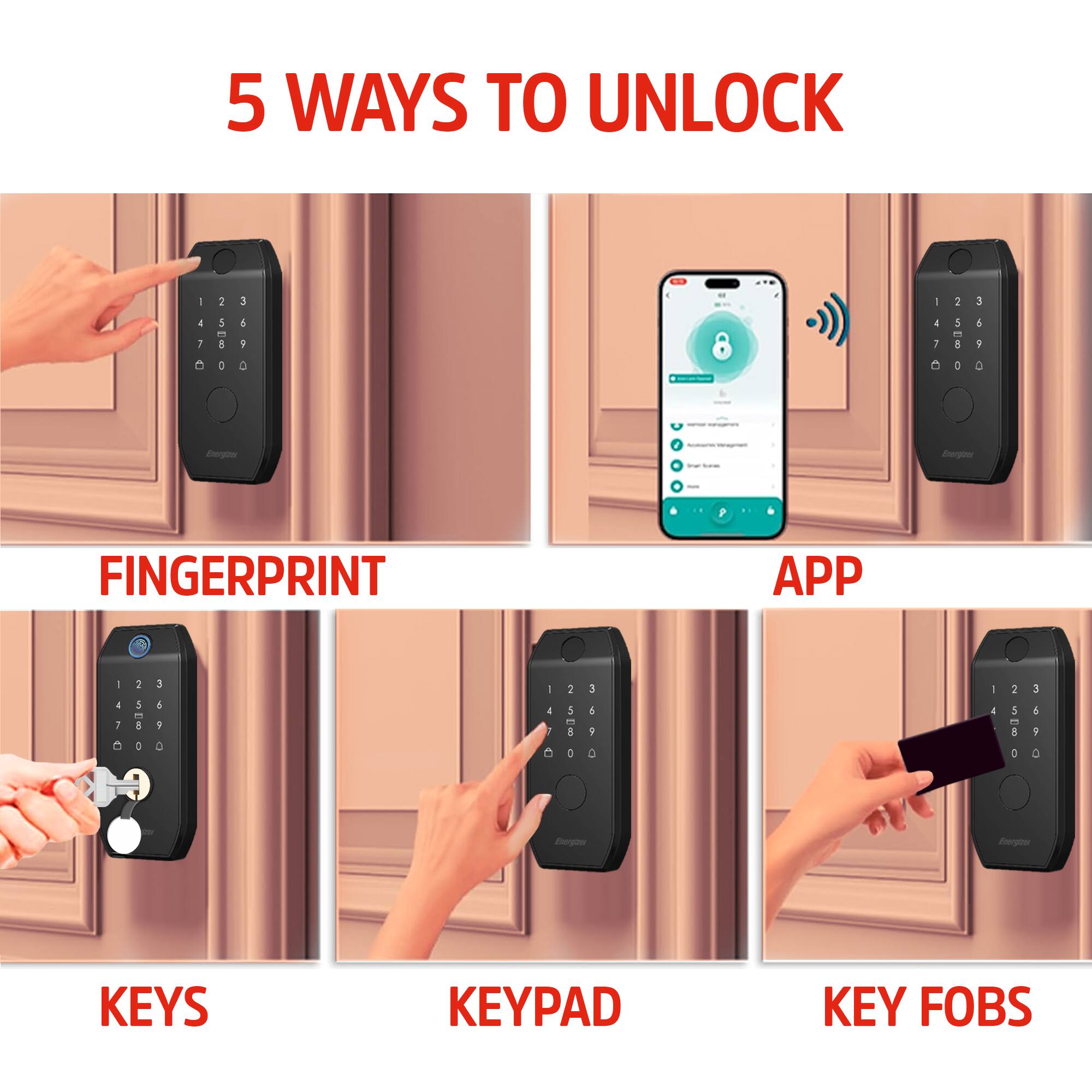 5 WAYS TO UNLOCK

- FINGERPRINT
- APP
- KEYS
- KEYPAD
- KEY FOB