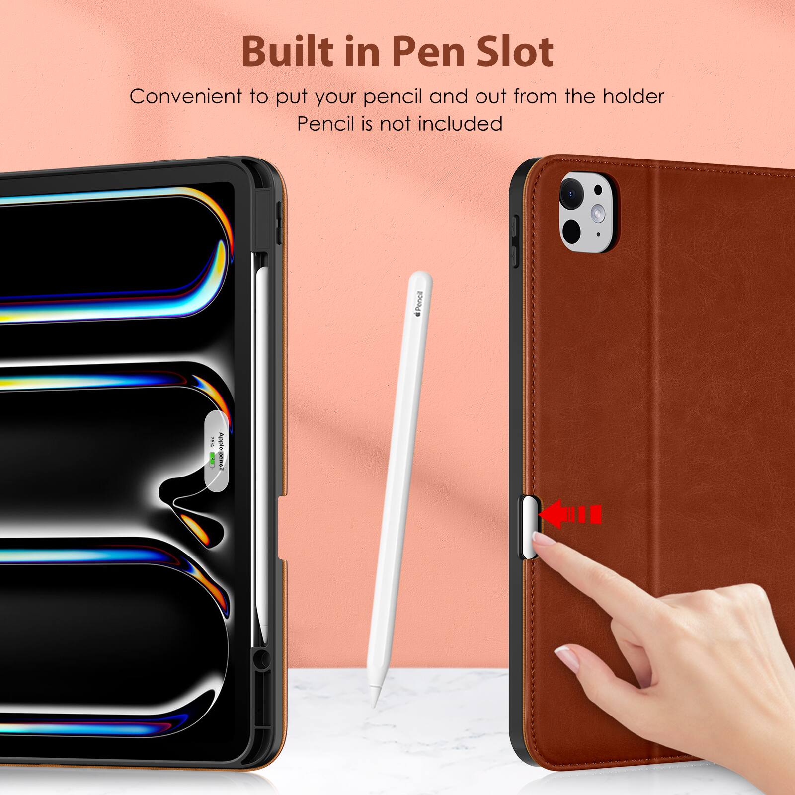 Built in Pen Slot  
Convenient to put your pencil and out from the holder  
Pencil is not included