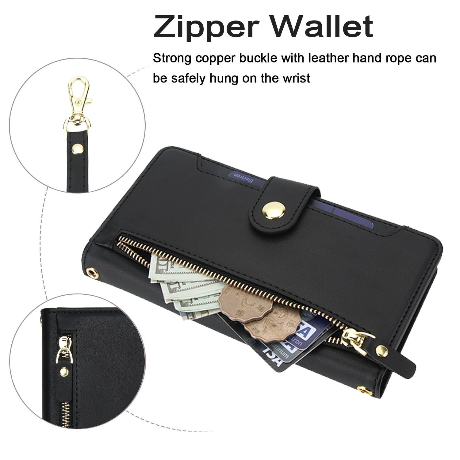 Zipper Wallet

Strong copper buckle with leather hand rope can be safely hung on the wrist