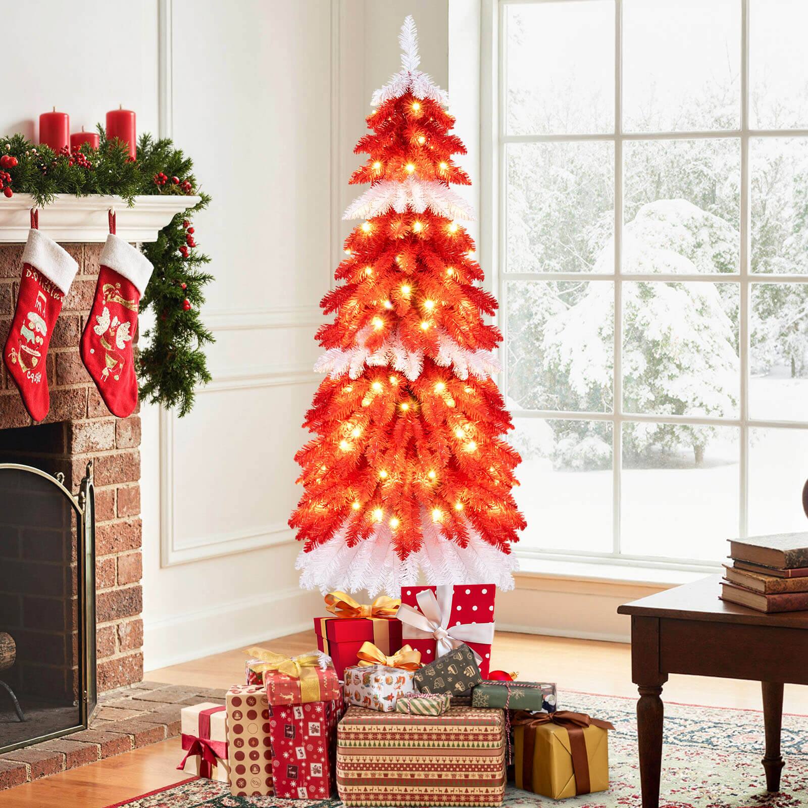 Alt View 1. Costway - Costway 5 FT Artificial Candy Cane Christmas with 100 Warm White LED Lights 301 Branch Tips - Red,White,Brown.