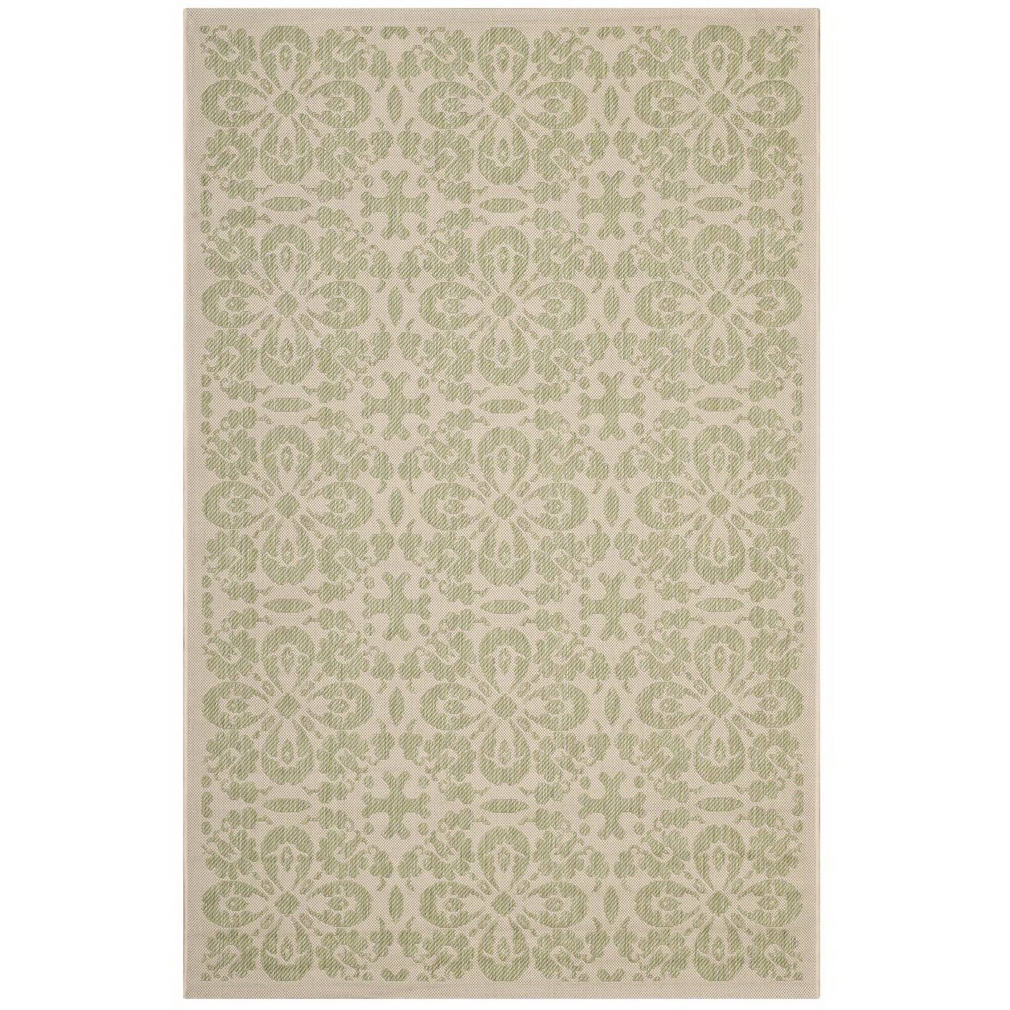 Angle. Modway - Ariana Vintage Floral Trellis Indoor and Outdoor Area Rug - Light Green and Beige.