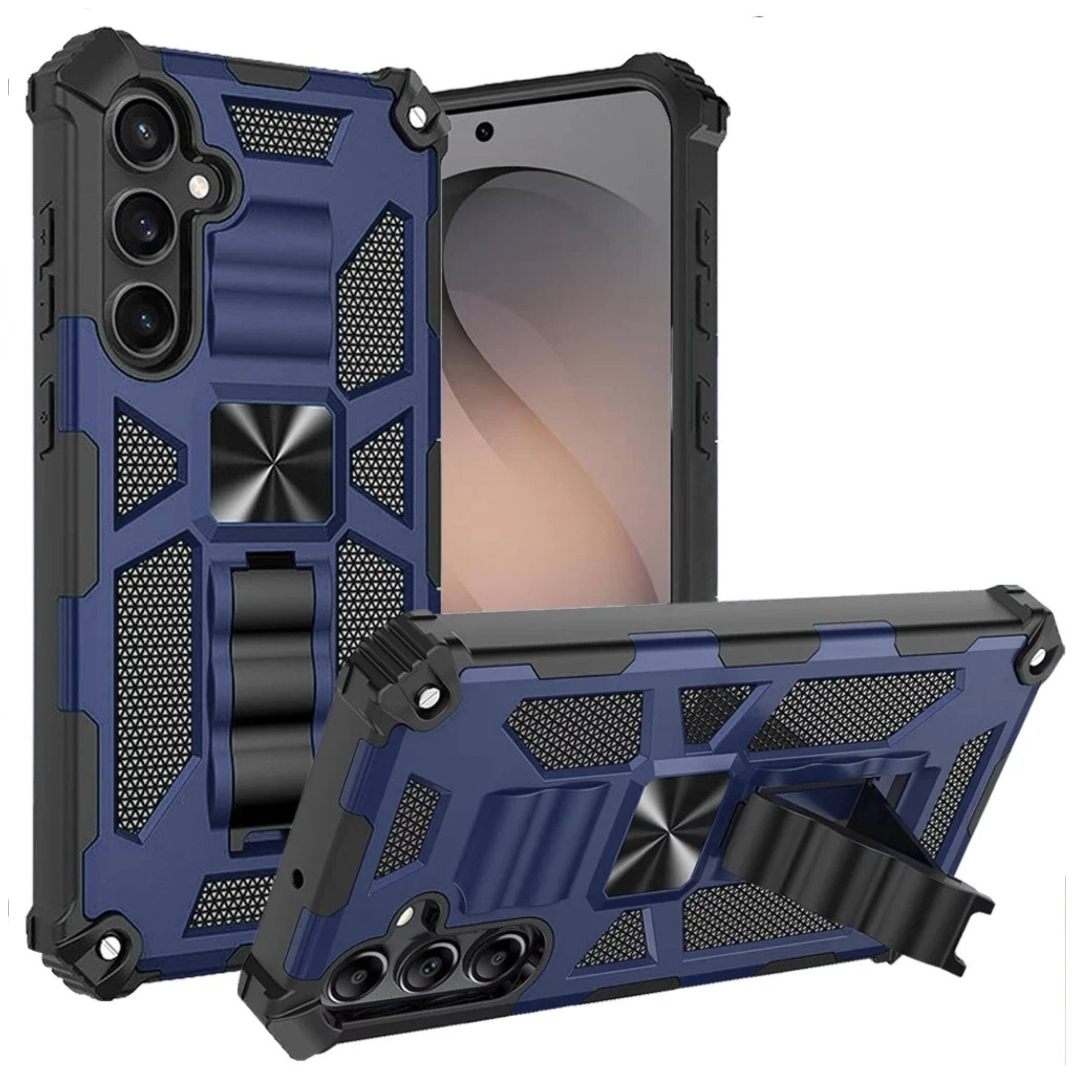 Front. Kitcheniva - Shockproof Rugged Phone Case With Pop Out Stand Metal Plate And Tempered Glass For Samsung S26 Plus Dark Blue - Blue.
