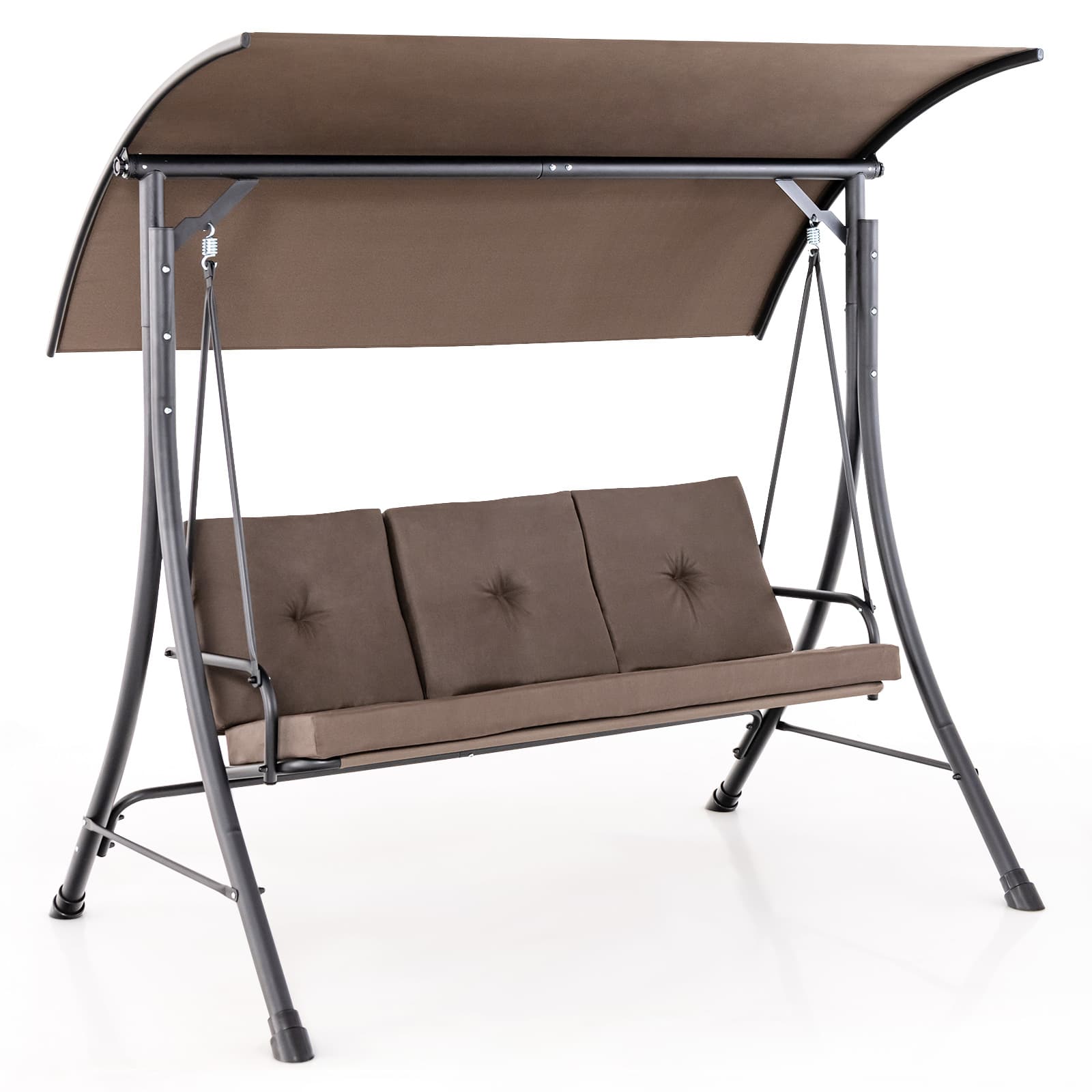 Gymax - 3-Seat Outdoor Porch Swing w/ Adjustable Canopy Thickened Cushions Metal Frame - Brown price history on PriceWatchPro