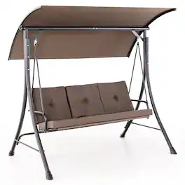 Gymax - 3-Seat Outdoor Porch Swing w/ Adjustable Canopy Thickened Cushions Metal Frame - Brown