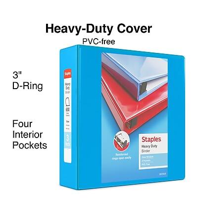 Heavy-Duty Cover  
PVC-free  

3" D-Ring  

Four Interior Pockets  

Staples  
Heavy Duty Binder  
Reinforced Rings Open Easily  
PVC Free