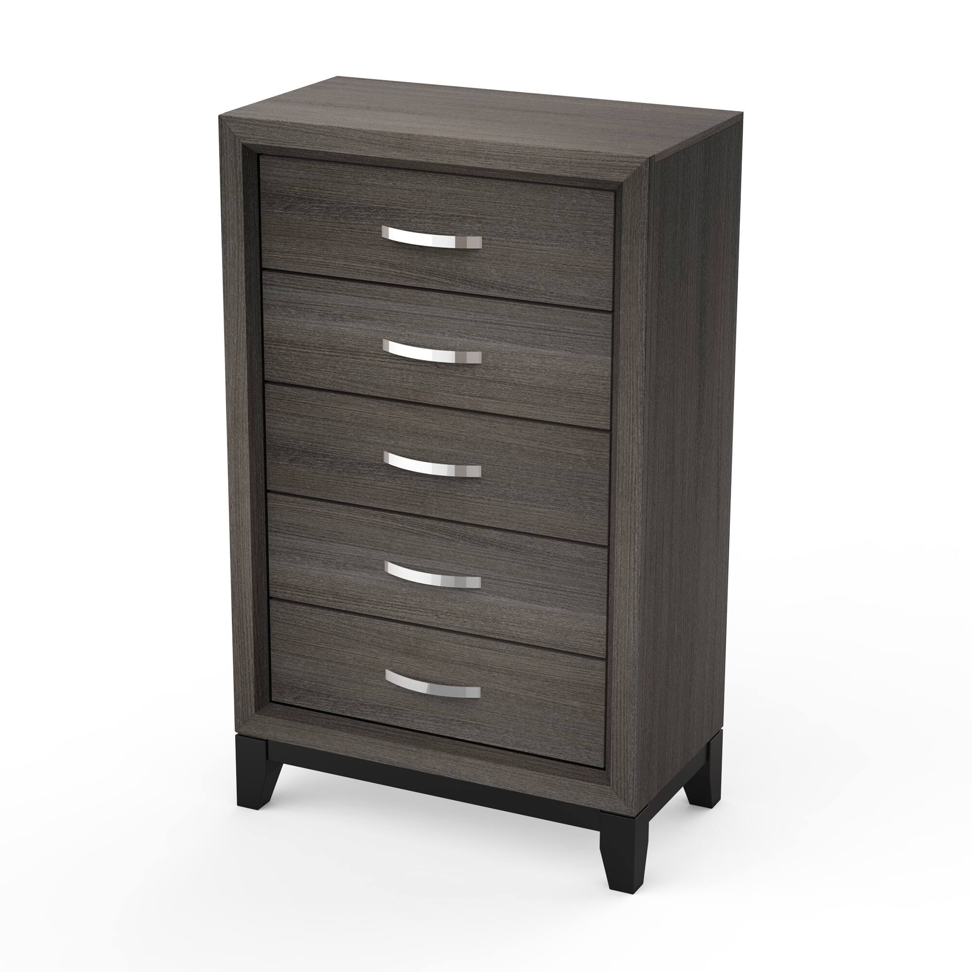 Alt View 4. Vaczon - Sleek 5-Drawer Chest with Two-Tone Design Wooden Legs, Perfect for Bedroom or Living Room Storage - Gray.