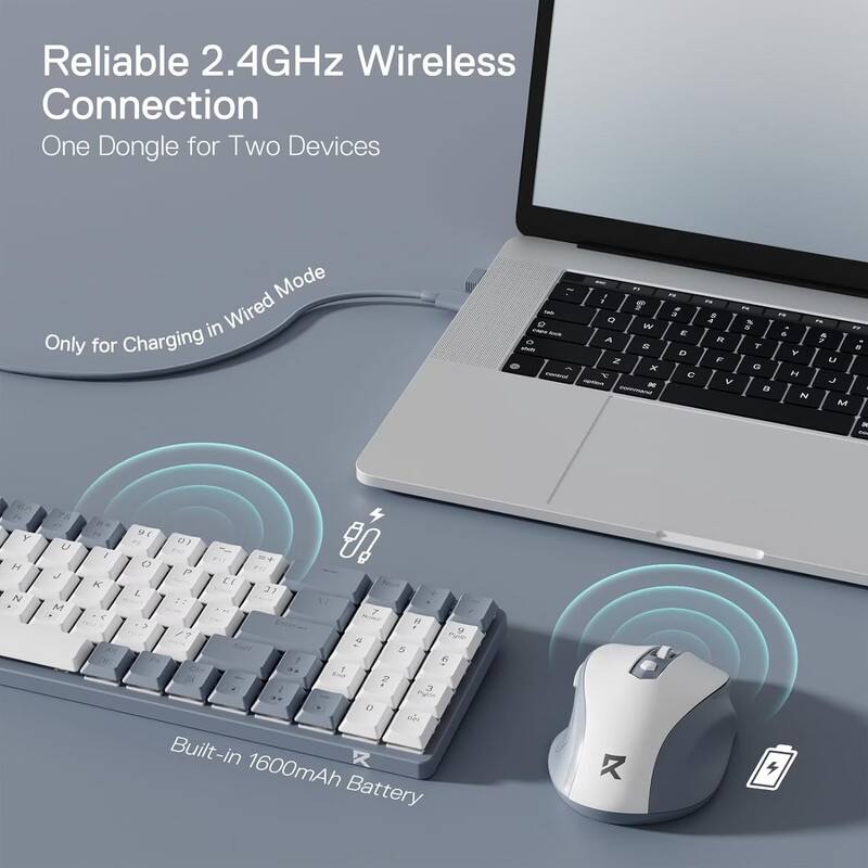 Reliable 2.4GHz Wireless Connection  
One Dongle for Two Devices  
Only for Charging in Wired Mode  
Built-in 1600mAh Battery