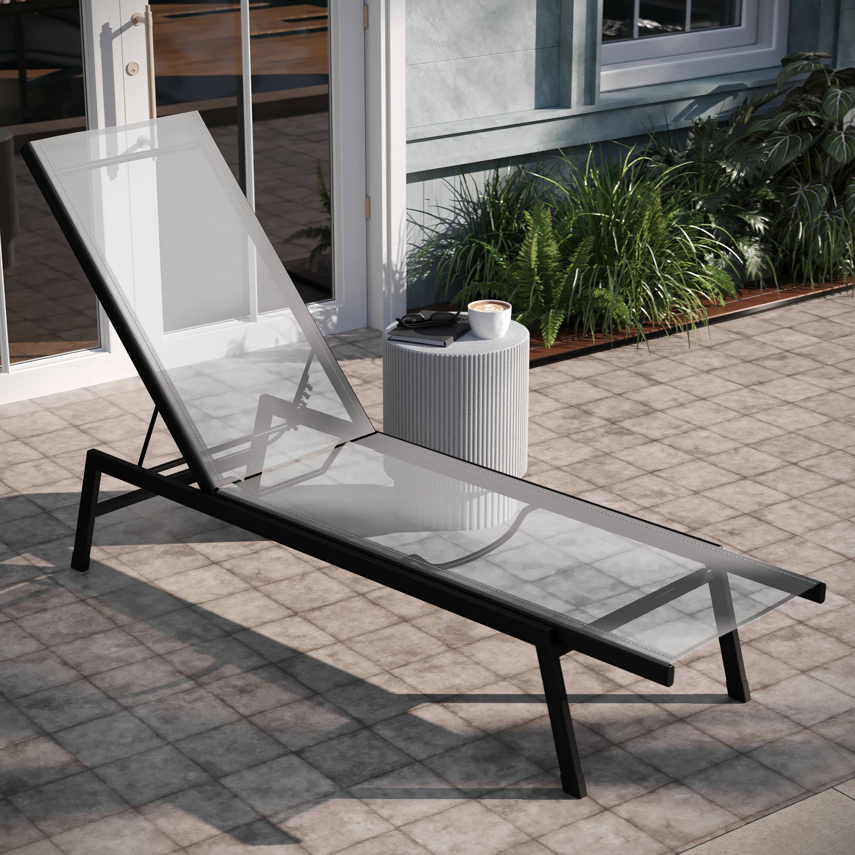 Alt View 3. Emma + Oliver - Braelin Textilene Adjustable 5 Position Patio Chaise Lounge and Metal Frame - Gray.
