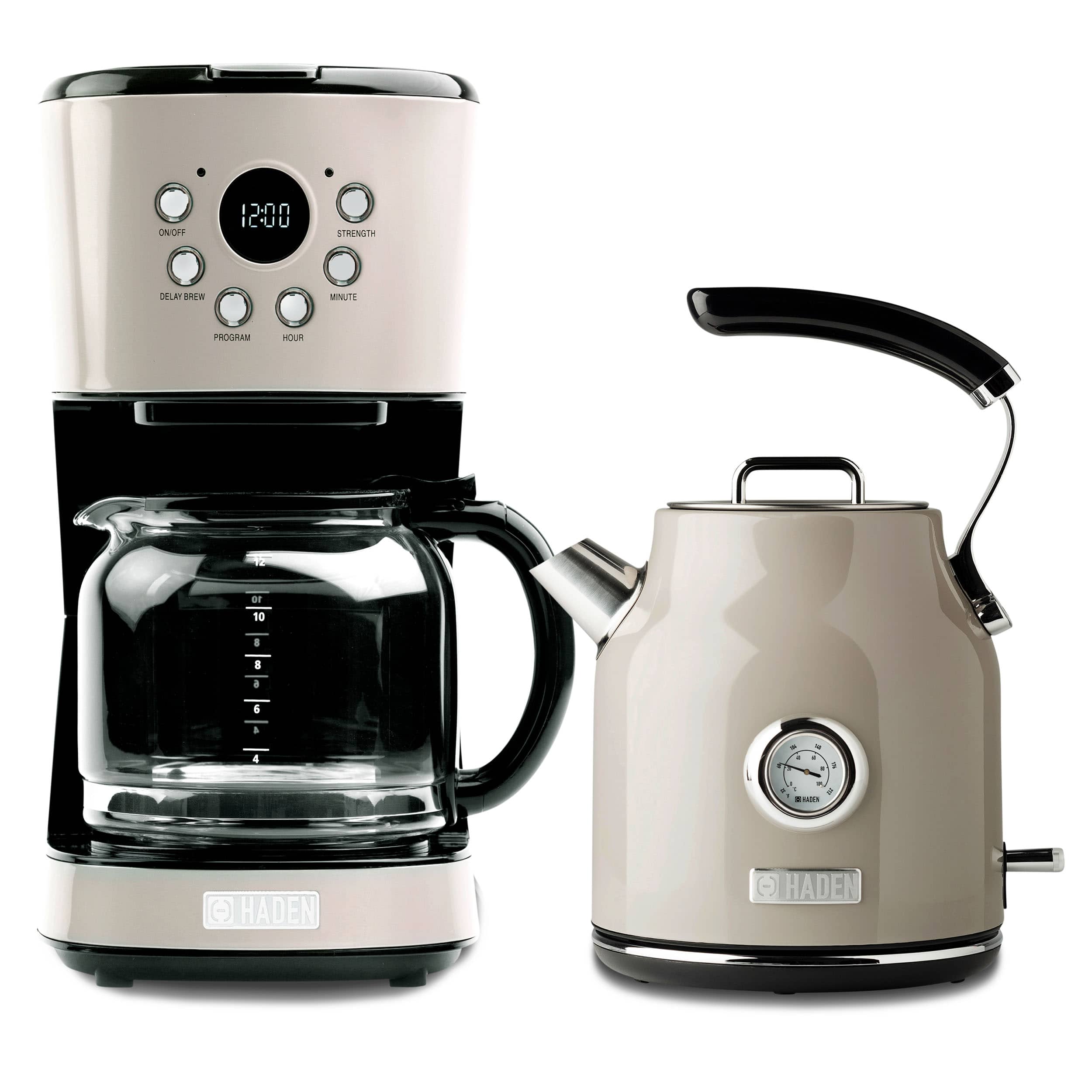 Haden - 12 Cup Coffee Maker & Dorset 1.7L Electric Water Kettle, Chrome - Putty