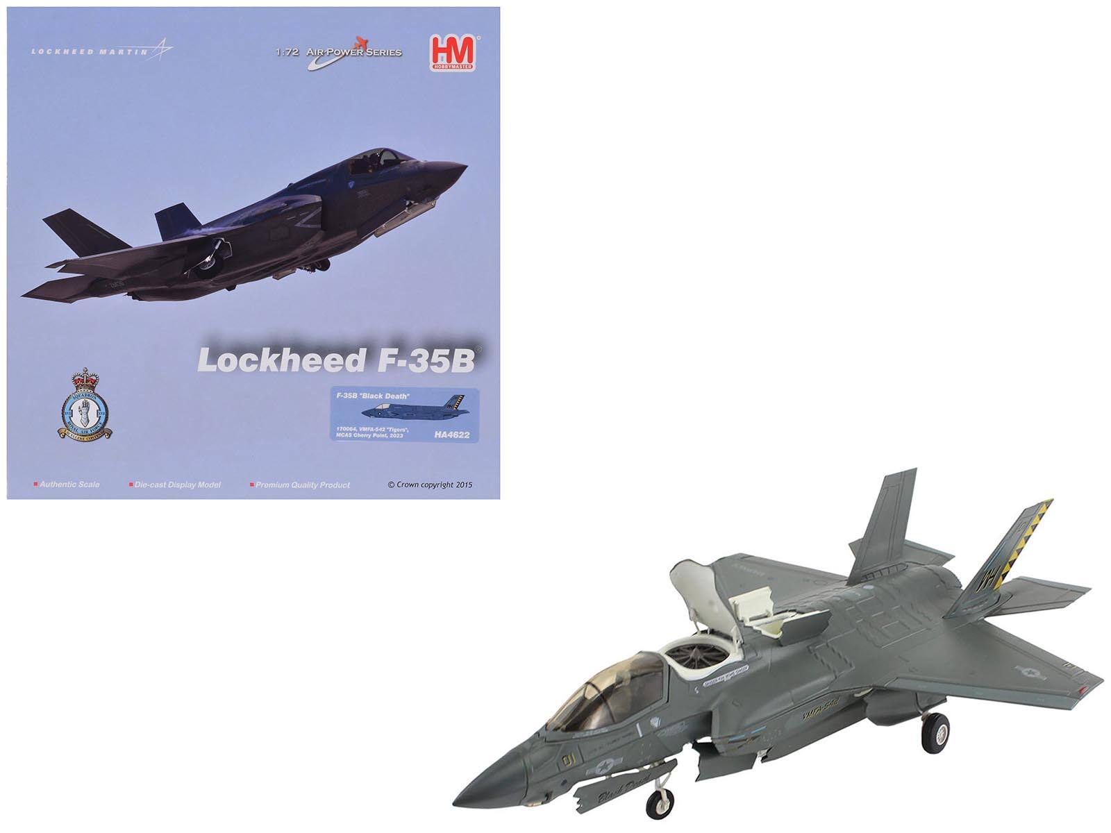 LOCKHEED MARTIN
1:72 AIR-POWER SERIES
HM
HOLYWOOD
Lockheed F-35B
F-35B "Black Death"
F-35B "Black Death"
HA4622
170046, VM463 "Tigene"
MCAS Camp Pendleton, 2023
Authentic Scale
Die-cast Display Model
Premium Quality Product
Crown copyright 2015